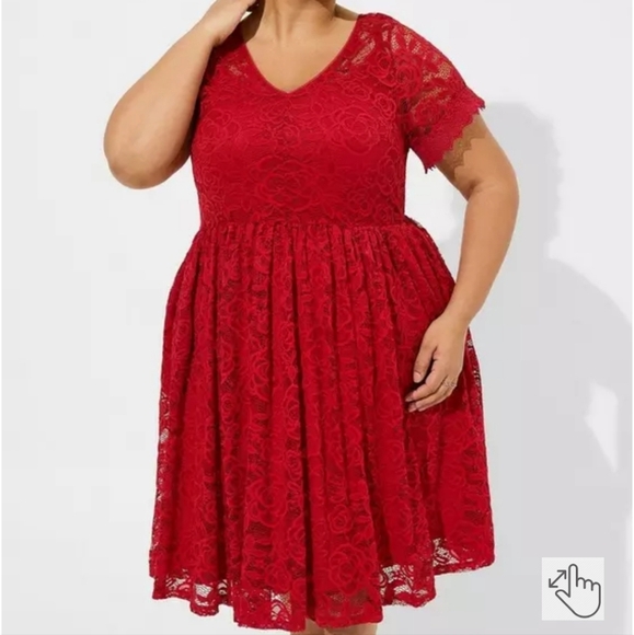 torrid Dresses & Skirts - Torrid plus size vneck deep red mini lace flowy skater midi dress sz 16